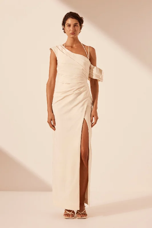 LANI ASYMMETRICAL DRAPED MAXI DRESS - RICE Fashionable Chiffon Maxi Dress