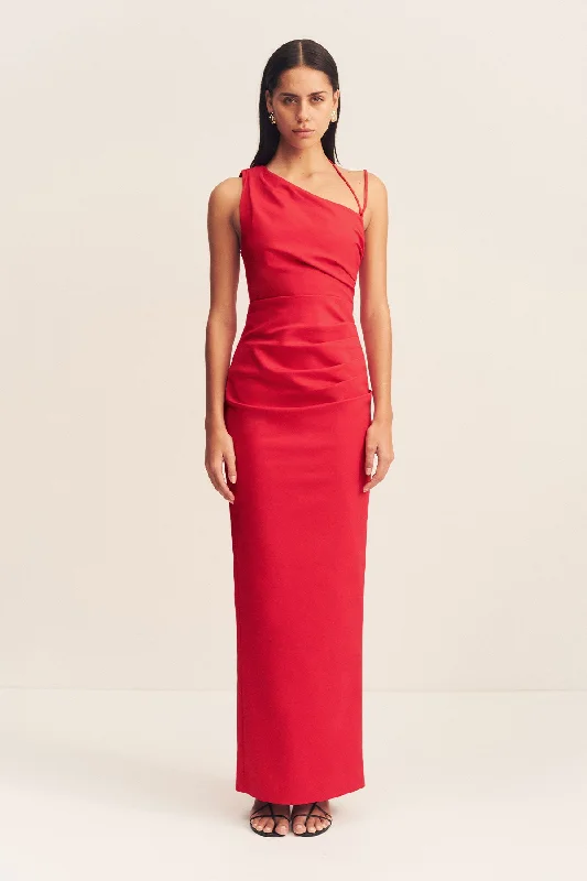 LANI ASYMMETRICAL GATHERED MAXI DRESS - CHILLI Classic Tulle Maxi Dress