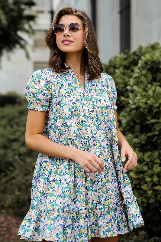 FINAL SALE - Love In The Garden Green Floral Tiered Mini Dress Comfortable Ruffle Mini Dress