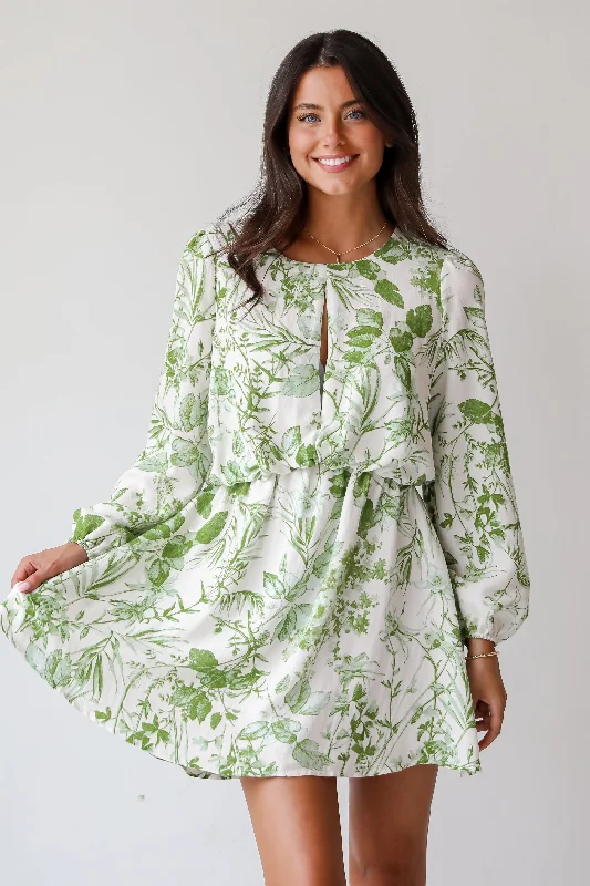FINAL SALE - Mesmerizing Essence Green Floral Mini Dress Chic Halter Mini Dress