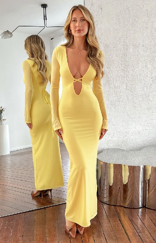 Monni Yellow Maxi Dress Elegant Maxi Dress with Belt
