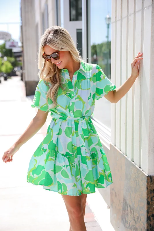 More Than Gorgeous Green Floral Mini Dress Elegant Mini Dress with Ruffles