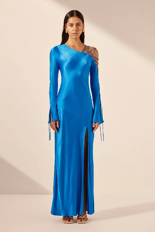 NORA LACE DETAIL MAXI DRESS - AQUA Cozy Ribbed Maxi Dress