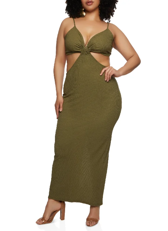Plus Size Back Slit Cut Out Maxi Dress Trendy Maxi Dress with Bow