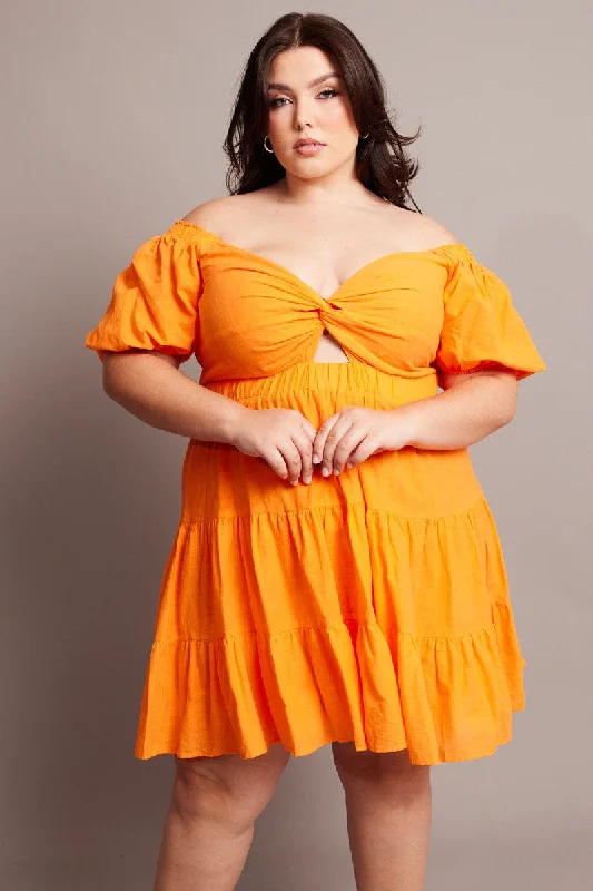 Orange Cut Out Twist Mini Dress Classic White Mini Dress