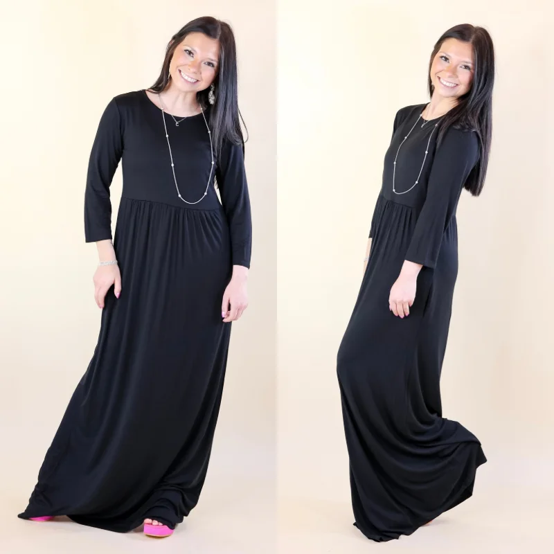 Last Chance Size Small | Picture Perfect Solid Maxi Dress in Black Trendy A-Line Maxi Dress