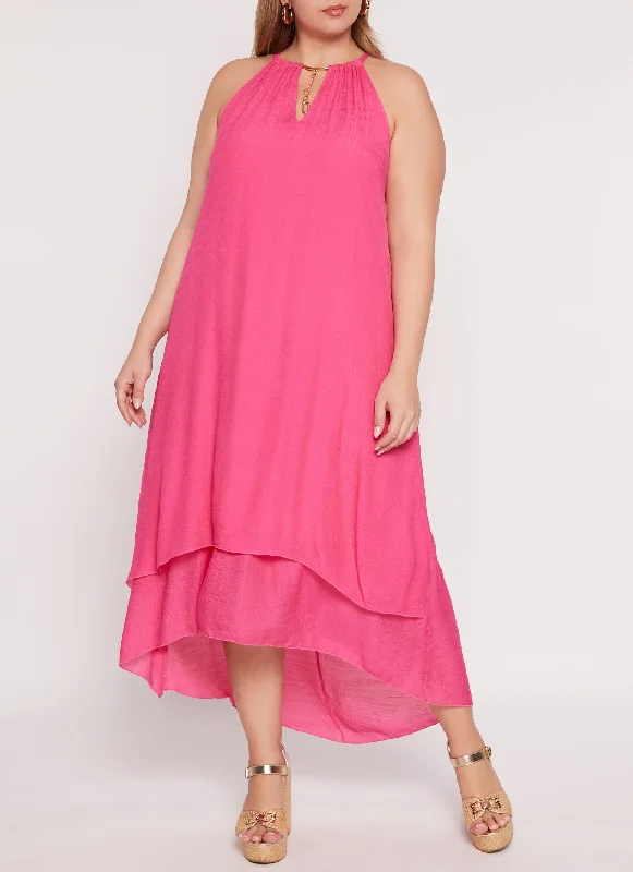 Plus Size Chain Detail Tiered Maxi Dress Elegant Tiered Maxi Dress