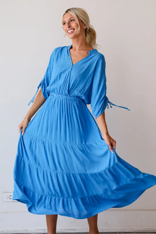 FINAL SALE - Pristine Darling Blue Tiered Maxi Dress Fashionable Asymmetrical Maxi Dress