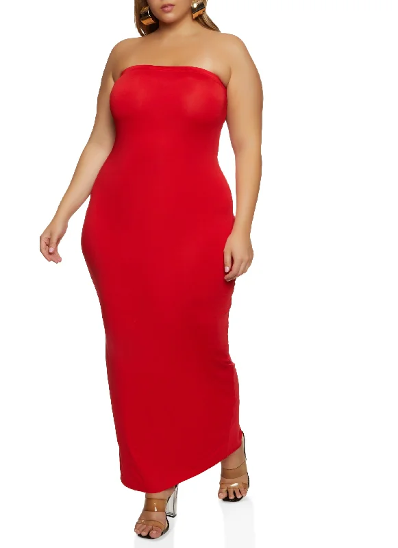 Plus Size Daisy Solid Tube Maxi Dress Stylish Boho Maxi Dress