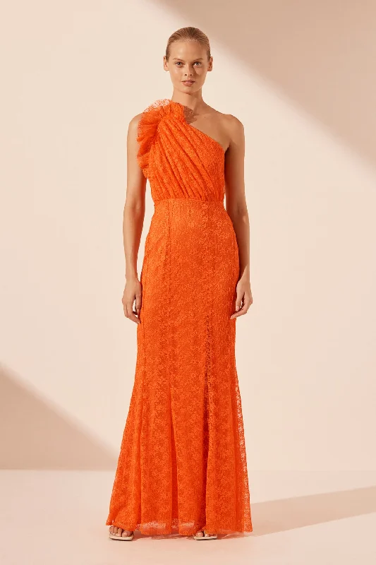 SOL LACE ASYMMETRICAL DETAIL MAXI DRESS - FLAME Comfortable T-Shirt Maxi Dress