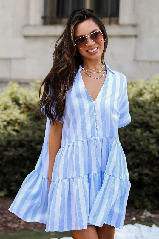 Splendid Attitude Light Blue Striped Mini Dress Classic Floral Mini Dress