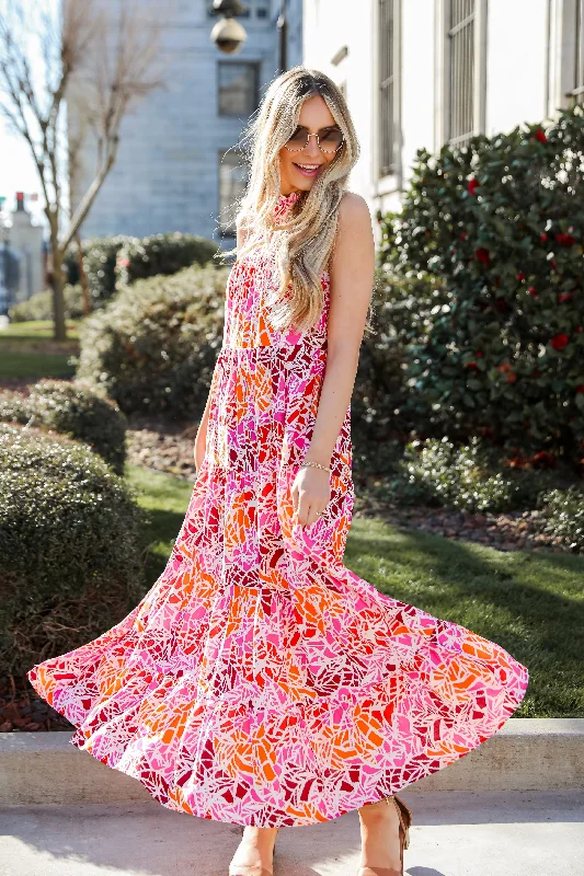 FINAL SALE - Stunning Enchantment Pink Tiered Maxi Dress Elegant Lace-Up Maxi Dress