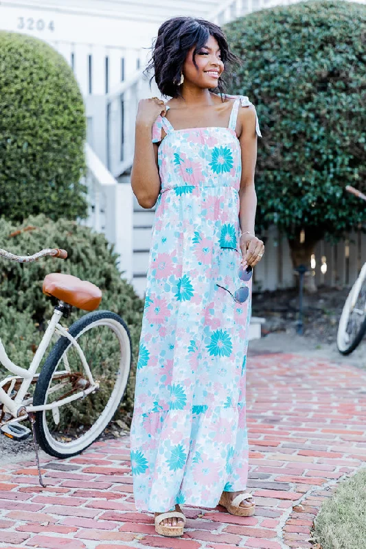 Sunkissed Feeling Teal Floral Maxi Dress FINAL SALE Chic Summer Maxi Dress