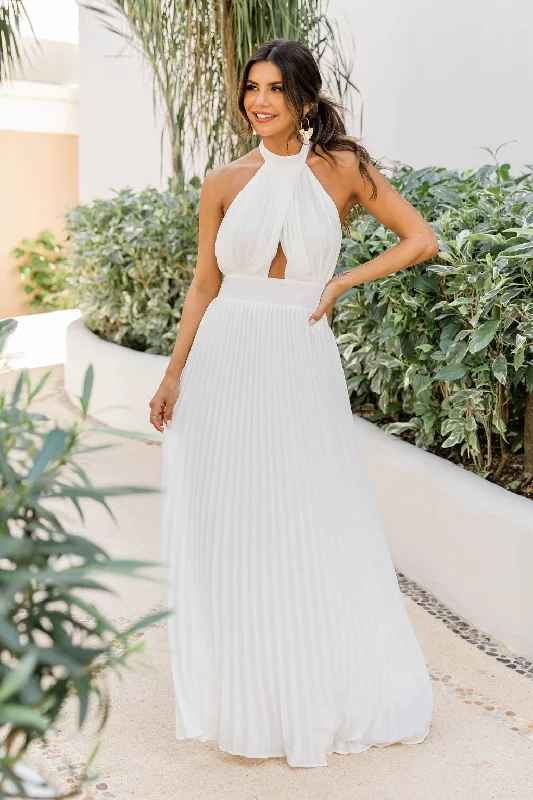 Sunny Gleam White Accordion Halter Maxi Dress FINAL SALE Elegant Lace Maxi Dress