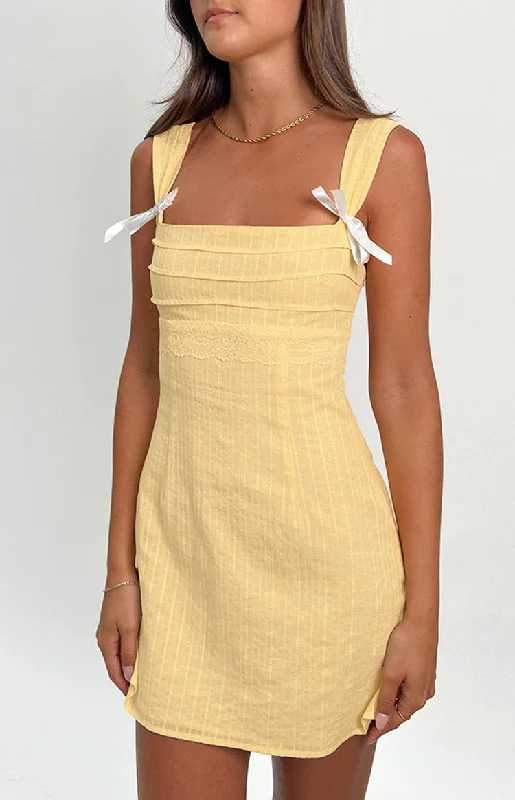 Taylor Yellow Tie Back Mini Dress Stylish Sweetheart Neck Mini Dress