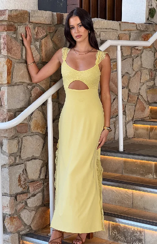 Tiana Yellow Lace Maxi Dress Trendy Ruffled Maxi Dress