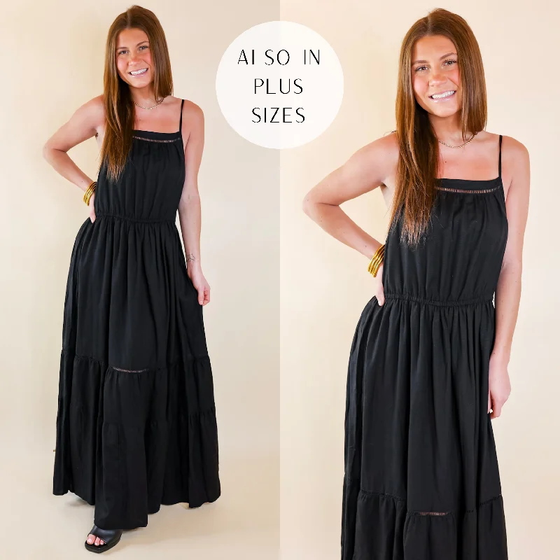 Tranquil Tides Tiered Maxi Dress in Black Trendy Fit-and-Flare Maxi Dress