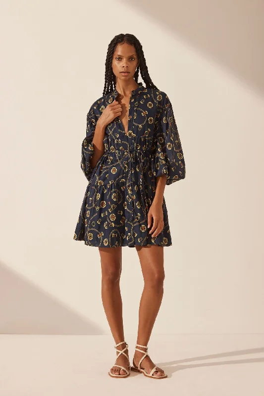VACANCE BALLOON SLEEVE SHIRT MINI DRESS Trendy Lace Mini Dress