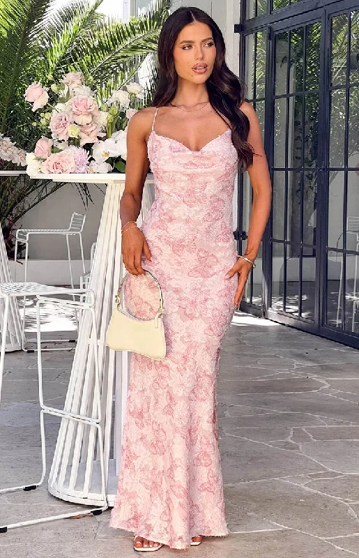 Valentina Pink Butterfly Maxi Dress Stylish Empire Waist Maxi Dress