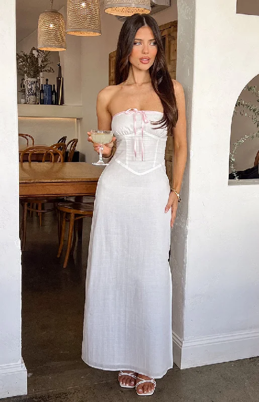 Vanity White Strapless Maxi Dress Fashionable Sheer Maxi Dress
