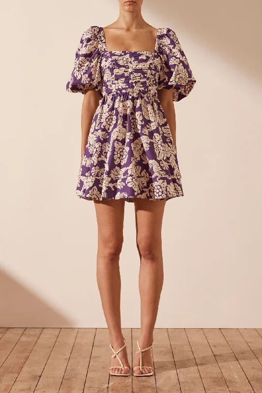 VERLAINE SHORT SLEEVE RUCHED PANEL MINI DRESS Fashionable Lace Mini Dress