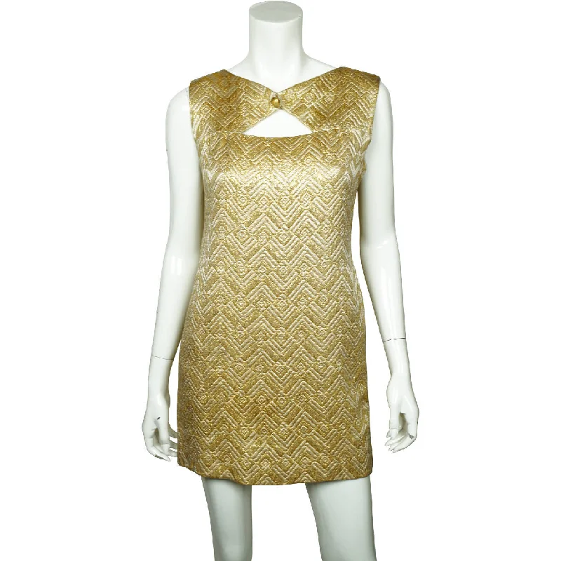 Vintage 1960s Mini Dress Gold Lamé Mod Go Go Style Size M Trendy Floral Mini Dress