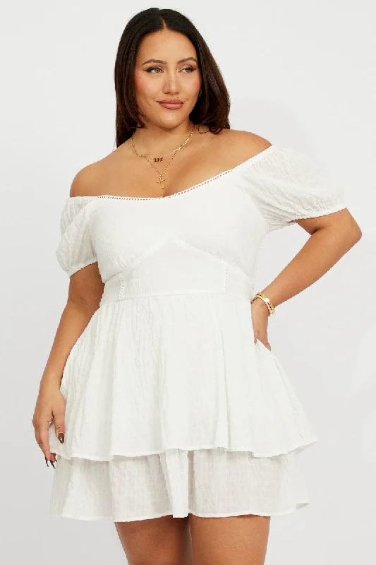 White Picot Trim Milkmaid Mini Dress Cozy Sweater Mini Dress