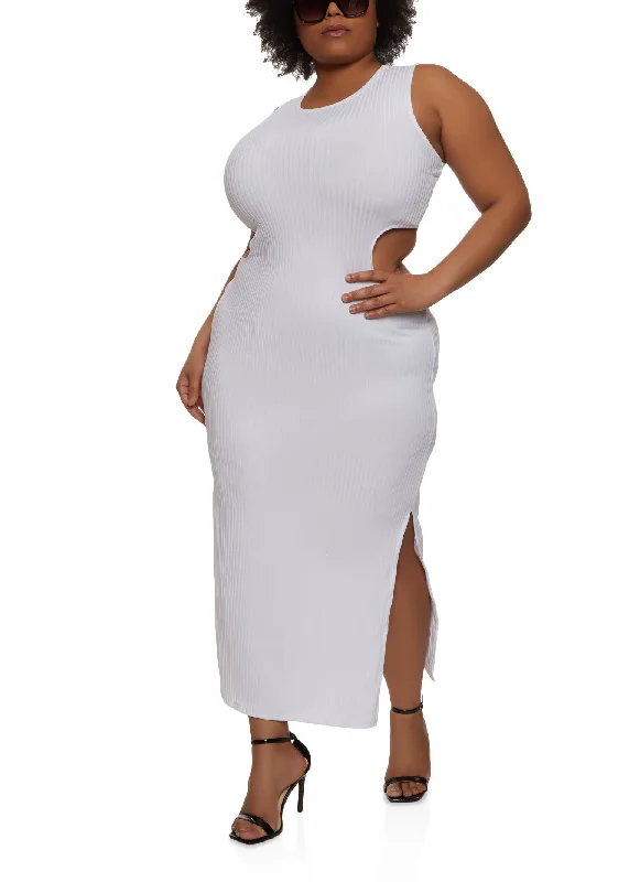 Plus Size Rib Knit Cut Out Tank Maxi Dress Trendy Satin Maxi Dress