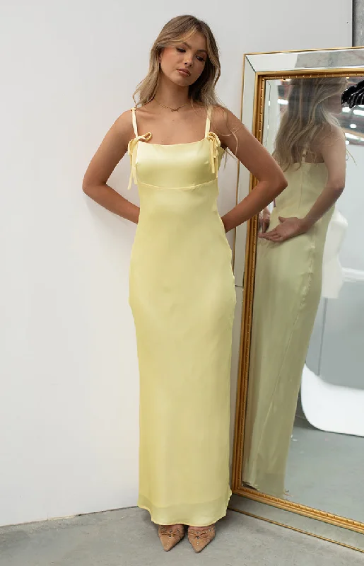 Zya Yellow Satin Maxi Dress Classic V-Neck Maxi Dress