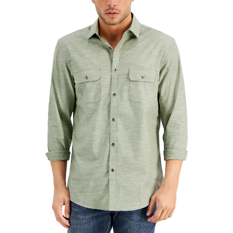 Alfani Mens Cotton Regular Fit Button-Down Shirt Relaxed Short Sleeve Tee