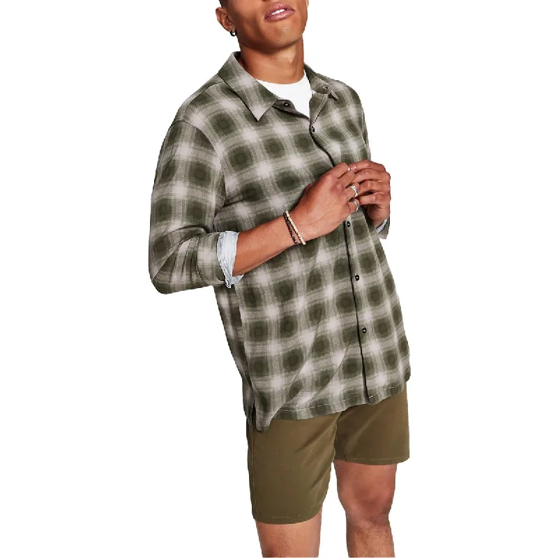 And Now This Mens Plaid Collared Button-Down Shirt Fashionable Sheer Short Shirt