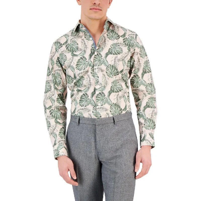 Bar III Mens Hoja Printed Stretch Button-Down Shirt Soft Cotton Short Shirt