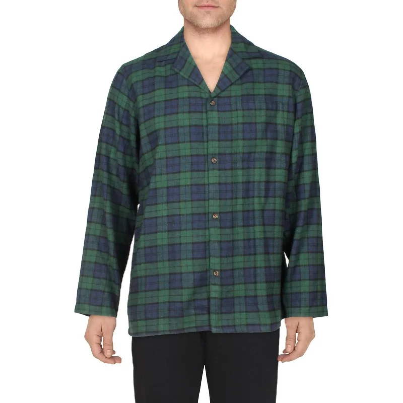 Club Room Mens Flannel Nightwear Sleep Shirt Fashionable Tied Short Sleeve