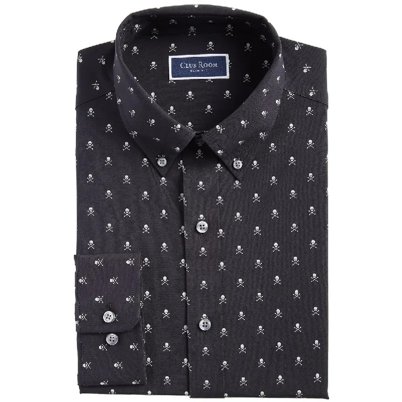 Club Room Mens Slim Fit  Button-Down Shirt Stylish Pleated Short Sleeve