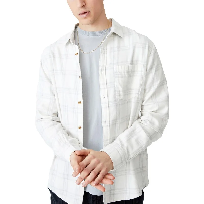 Cotton On Mens Camden Plaid Collared Button-Down Shirt Casual Loose Short Sleeve