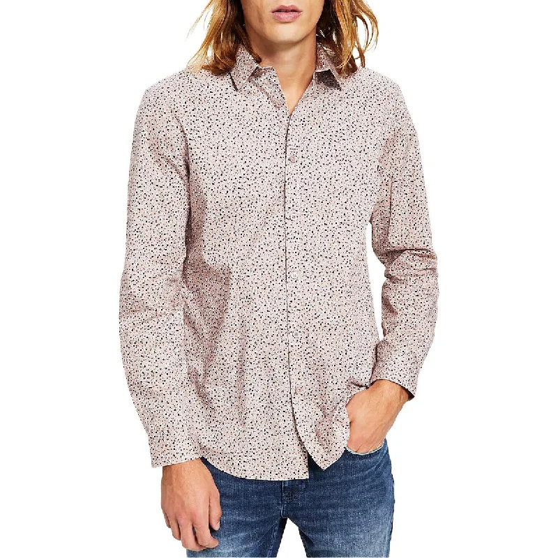 INC Mens Cotton Printed Button-Down Shirt Cozy Printed Short Shirt
