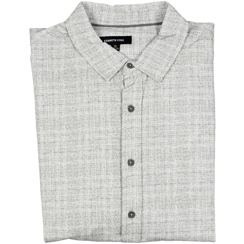 Kenneth Cole Mens Collared Lightweight Button-Down Shirt Stylish Short Sleeve Top