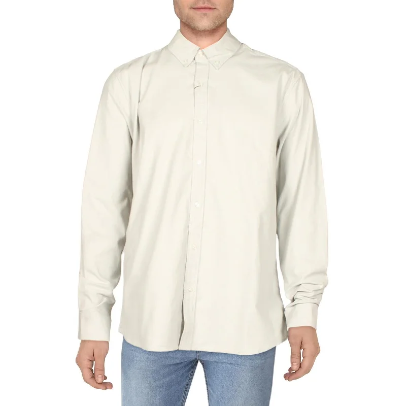 Michael Kors Mens Textured Collared Button-Down Shirt Relaxed Fit Short Sleeve Top