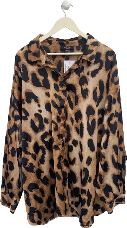 New Look Brown Leopard Print Shirt UK 26 Elegant Silk Short Shirt