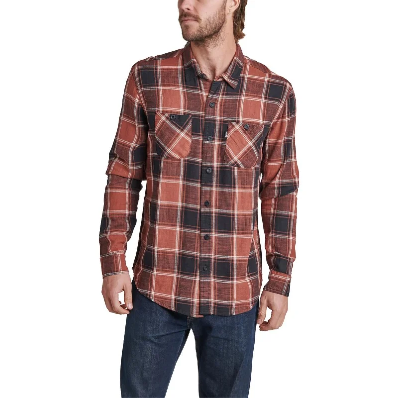 Reef Mens Hedford Cotton Plaid Button-Down Shirt Stylish Casual Short Tee