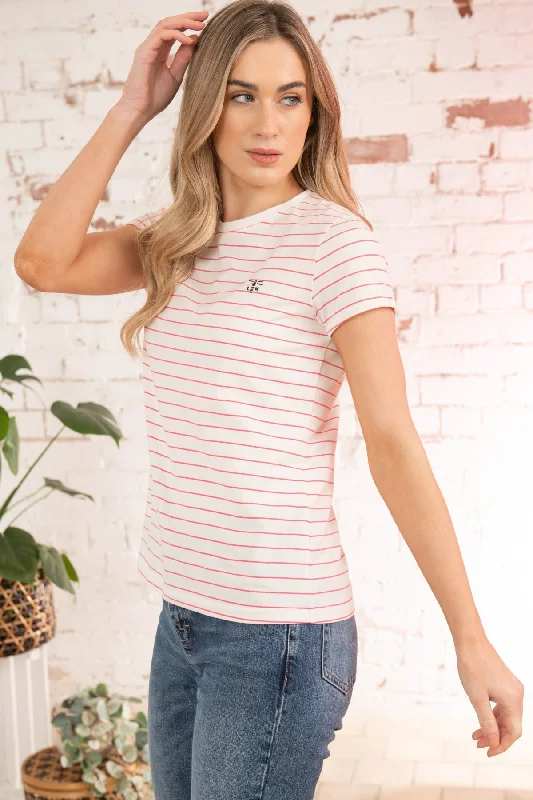 Seashore T Shirt - Cloud Pink Stripe Chic Button-Up Short Shirt