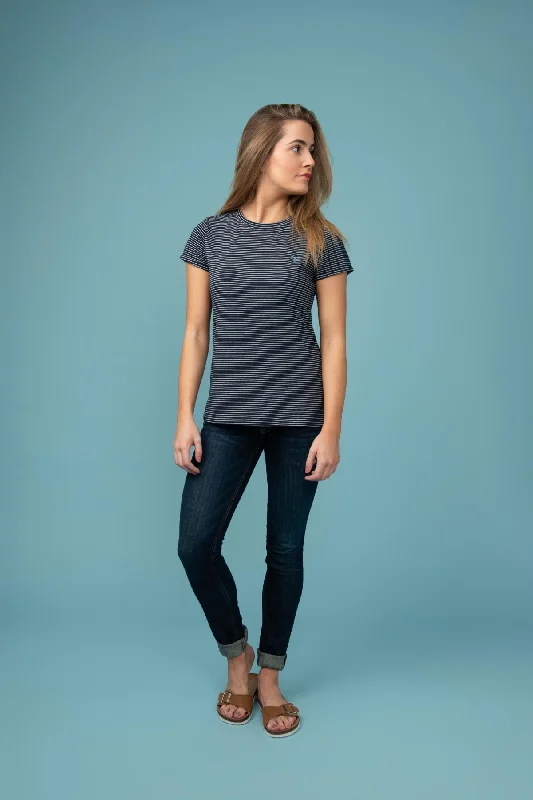 Seashore T Shirt - Midnight Stripe Comfortable Short Sleeve Blouse