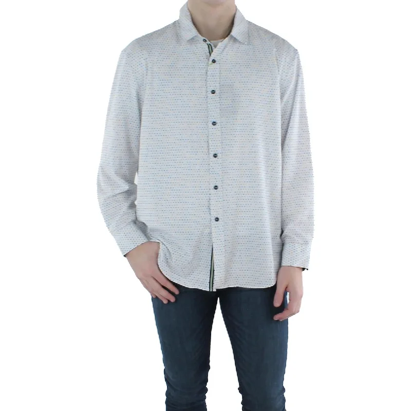 Society of Threads Mens Dot Print Stretch Button-Down Shirt Trendy Short Sleeve Blouse Society of Threads Mens Dot Print Stretch Button-Down Shirt Trendy Short Sleeve Blouse