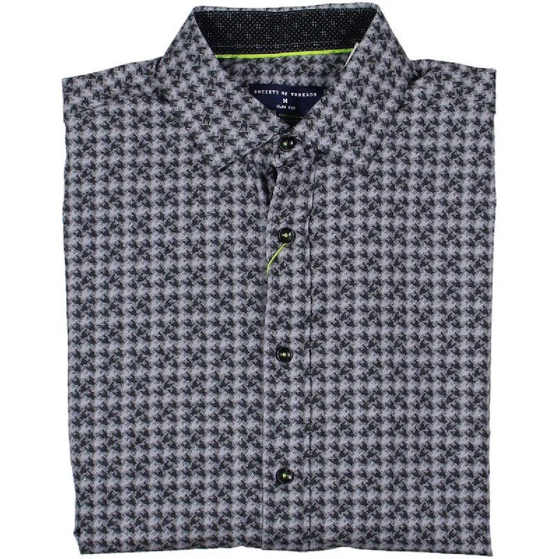 Society of Threads Mens Slim Houndstooth Wrinkle Free Button-Down Shirt Classic Cropped Short Sleeve Society of Threads Mens Slim Houndstooth Wrinkle Free Button-Down Shirt Classic Cropped Short Sleeve