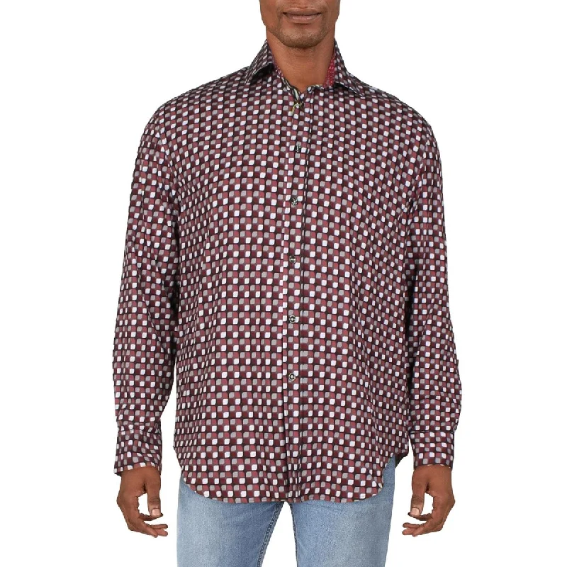 Society of Threads Mens Printed Collared Button-Down Shirt Fashionable Rounded Short Shirt
