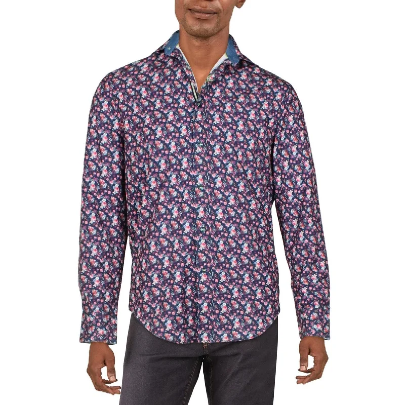 Society of Threads Mens Slim Fit Stretch Button-Down Shirt Classic Denim Short Sleeve