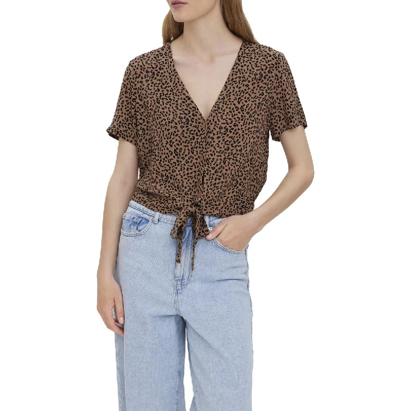 Vero Moda Women's Floral Front Tie Short Sleeve Shirt Blouse Comfortable Short Sleeve Tee Vero Moda Women's Floral Front Tie Short Sleeve Shirt Blouse Comfortable Short Sleeve Tee