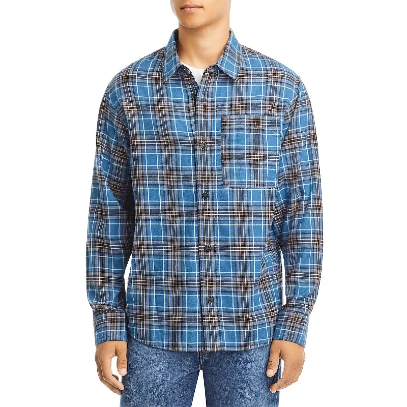 A.P.C. Mens Cotton Work Button-Down Shirt Trendy Print Short Sleeve
