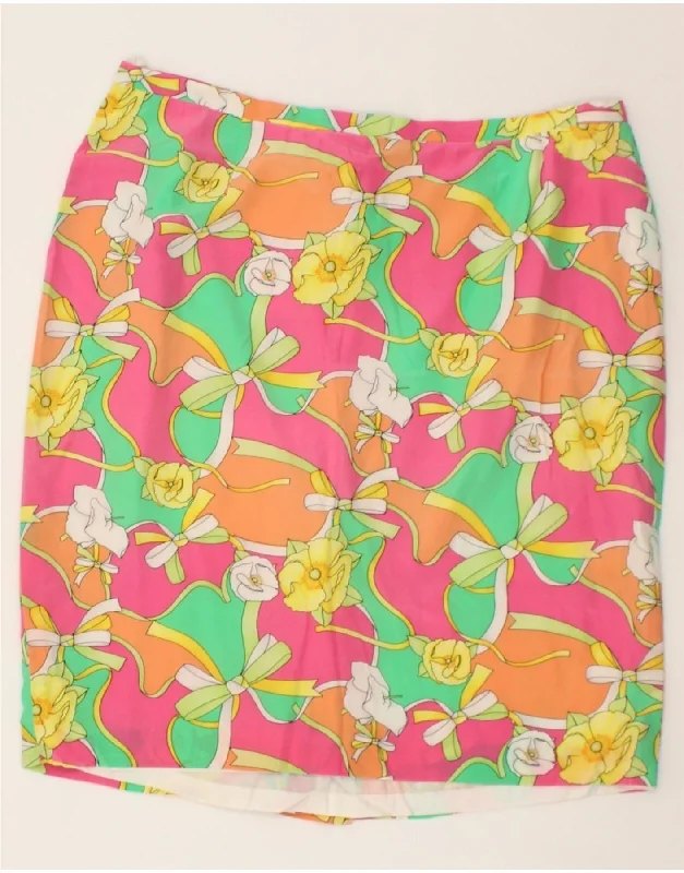 ALEXANDER Womens Straight Skirt UK 20 2XL W36 Multicoloured Floral Silk belted skirt waist ALEXANDER Womens Straight Skirt UK 20 2XL W36 Multicoloured Floral Silk belted skirt waist