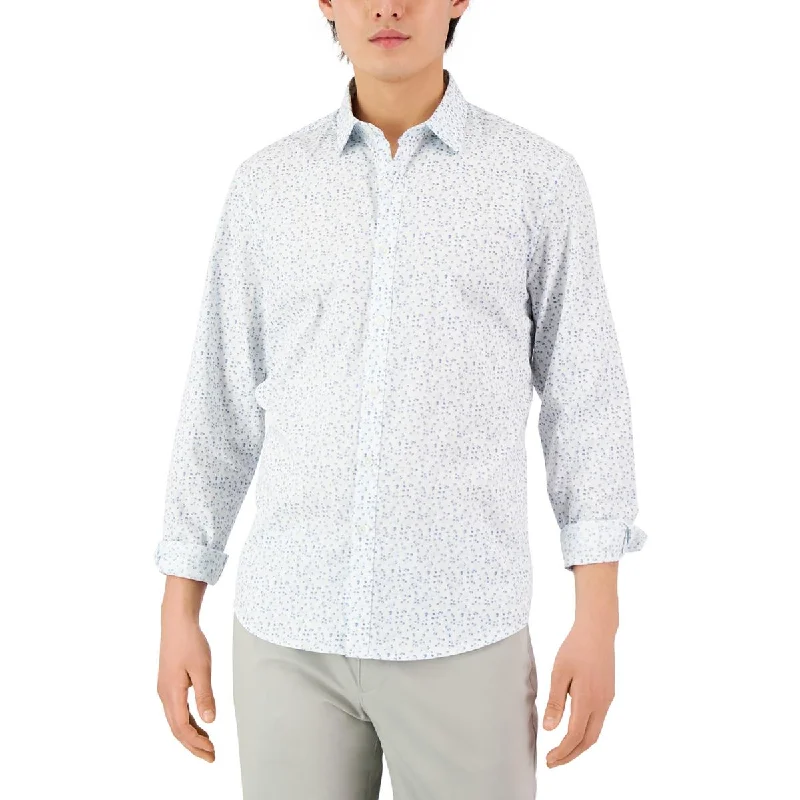 Alfani Mens Cotton Floral Button-Down Shirt Cozy Linen Short Shirt